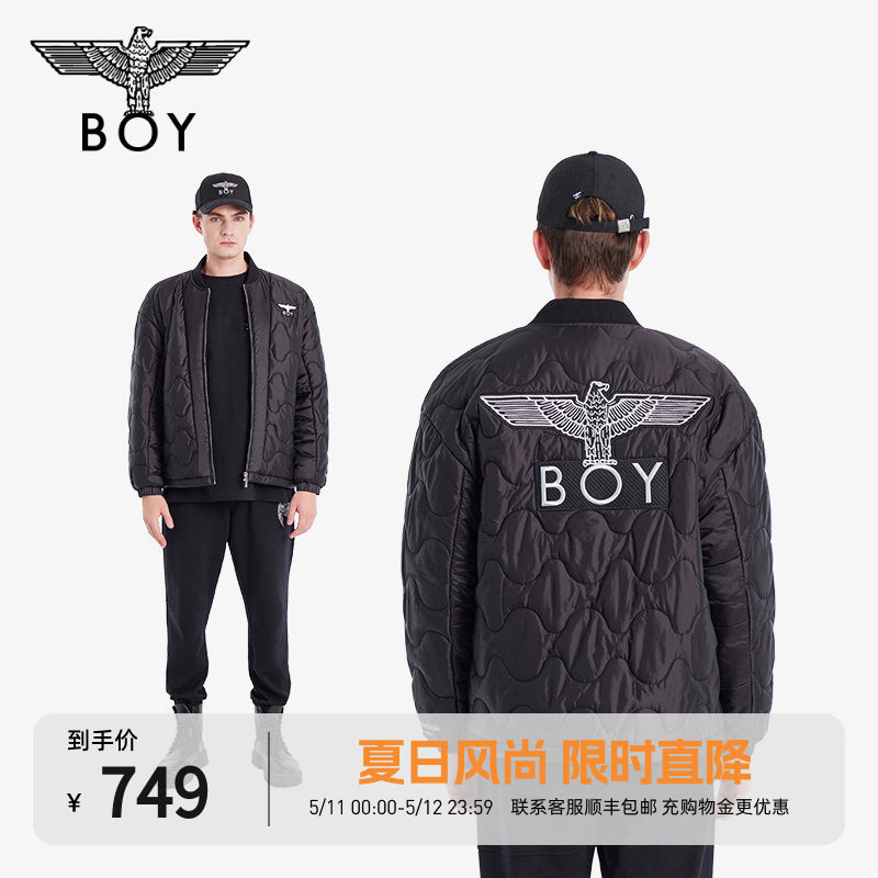 【太空少年】BOYLONDON秋冬男女款棒球领外套黑色老鹰棉服N