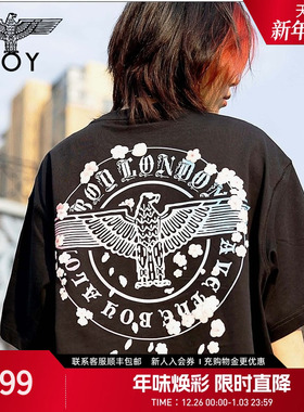 BOYLONDON潮牌短袖男女同款夏季渐变印花圆领黑色T恤N01740