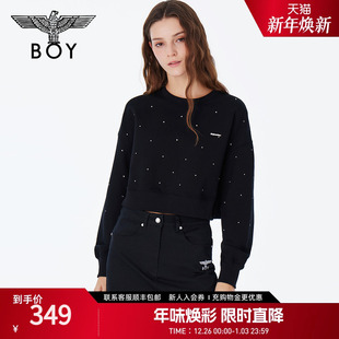 W03001 上衣烫钻设计感圆领套头卫衣长袖 BOYLONDON春季 女士短款