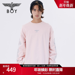 情侣长袖 BOYLONDON春季 翅膀绣花圆领套头卫衣N03008 粉色银翼