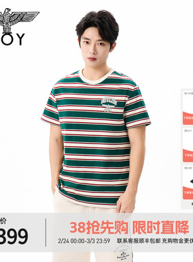 BOYLONDON时尚潮流百搭绿白宽条纹短袖2026年春夏男女T恤N01923