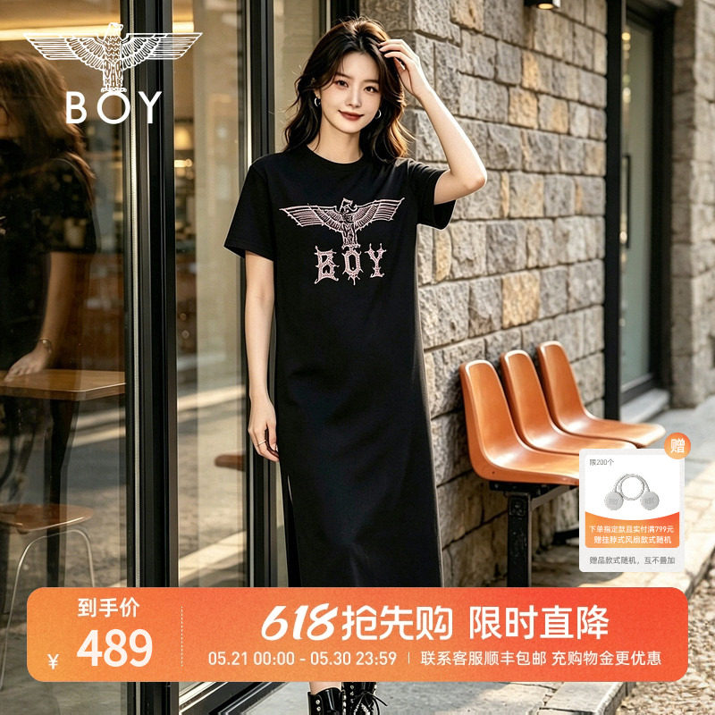 【粉钻蔷薇】BOYLONDON夏季女款直筒T恤裙翅膀黑色连衣裙W