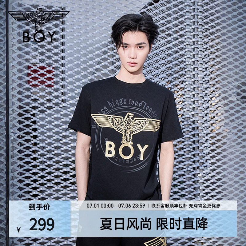 【时光轮环】BOYLONDON短袖情侣款夏季老鹰光环黑色T恤N0