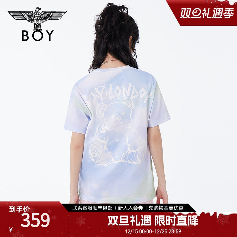 BOYLONDON夏情侣款短袖渐变小熊立体印花宽松潮牌T恤N01