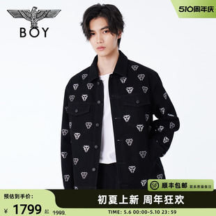 情侣款 BOYLONDON春24新品 朋克外套烫钻三鹰标斜纹牛仔外套N50003