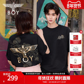 T恤N01826 春夏男女同款 祥云报喜 BOYLONDON黑金老鹰针织短袖