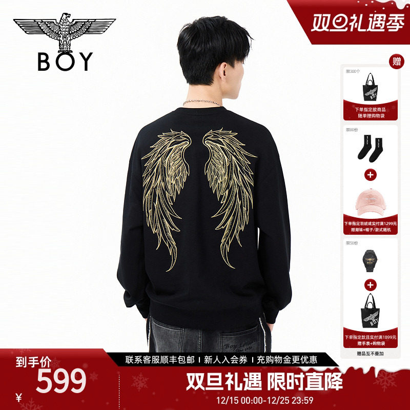 BOYLONDON25新款春季男女同款圆领潮牌长袖卫衣情侣装上衣