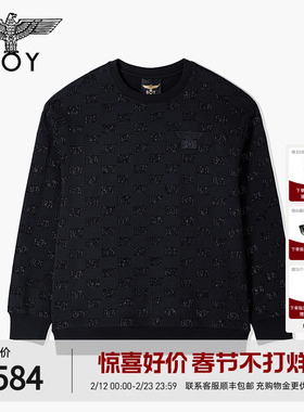 BOYLONDON秋冬潮牌男女同款满印提花日常圆领套头卫衣长袖N03039