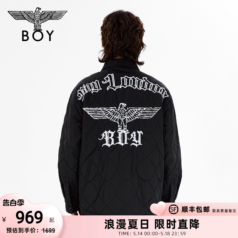 【北极星】BOYLONDON秋冬情侣款牛仔外套黑色刺绣翻领棉服N29001