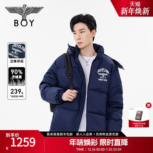 BOYLONDON冬情侣款 羽绒服N28015 学院风保暖藏青色短款