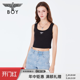 百搭时尚 短款 夏女士黑色针织背心修身 BOYLONDON24新品 背心W02001