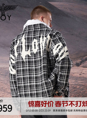 【小香风】BOYLONDON春季情侣款黑白格纹休闲衬衫外套N21001