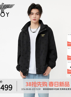 BOYLONDON黑色潮牌满印植绒梭织外套 2026年春季新款上衣N23004