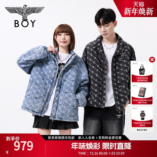 BOYLONDON冬季 情侣棉服潮牌外套提花保暖水洗牛仔棉衣N29901 短款