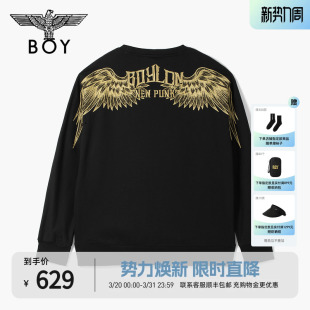 长袖 BOYLONDON个性 百搭男女同款 圆领套头卫衣春季 上衣N03040 时尚