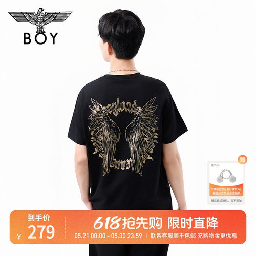 BOYLONDON休闲潮牌朋克烫金印花百搭短袖春季男女同款T恤N01311