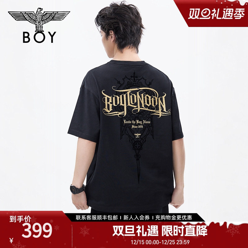 BOYLONDON25新款夏情侣款烫金黑色时尚百搭潮牌休闲短袖T