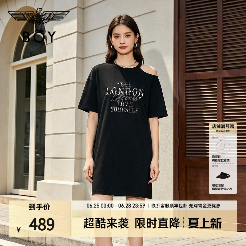 【珍珠圆舞曲】BOYLONDON不对称露肩连衣裙26夏女T恤裙W
