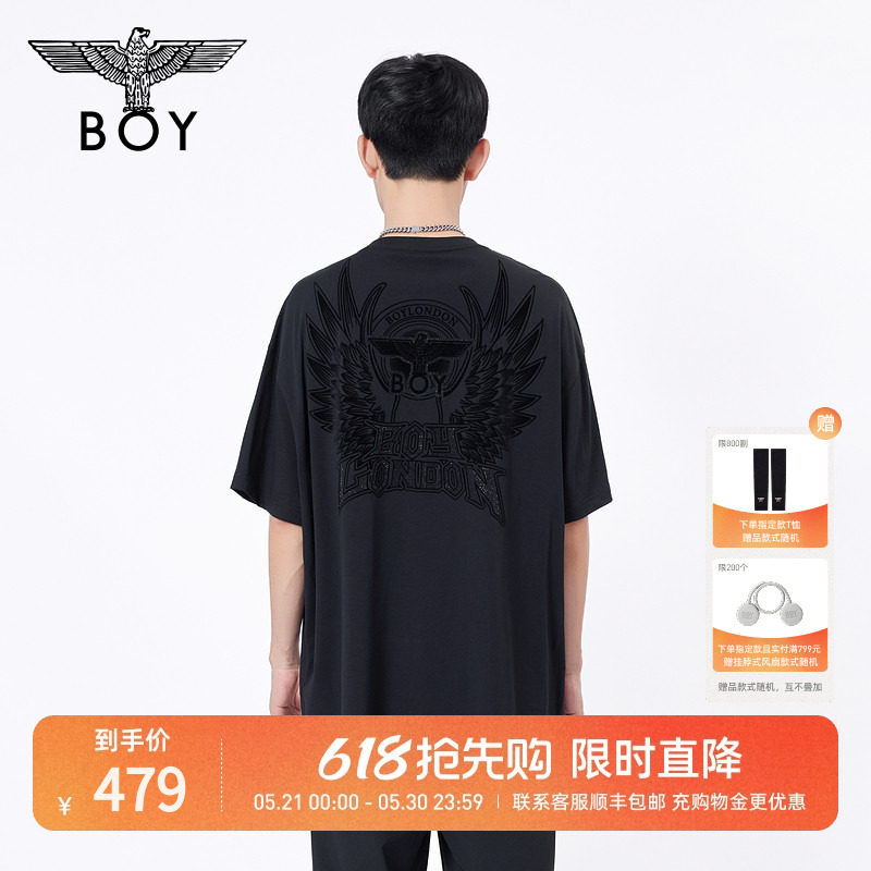 BOYLONDON简约黑色字母烫钻宽松短袖2026夏季新款男女T
