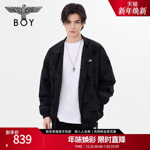 BOYLONDON春季 上衣满印宽松休闲潮牌黑色外套N23051 男女同款