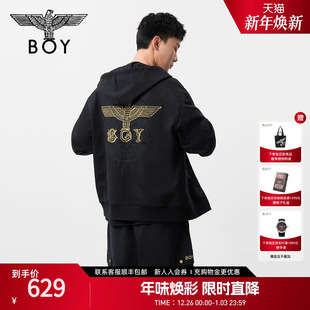 潮牌连帽开衫 男女同款 BOYLONDON2025春季 卫衣N06002 金鹰印记