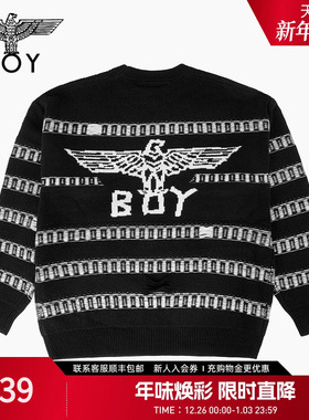 【方纹之境】BOYLONDON男女同款秋季条纹潮牌针织衫N60012