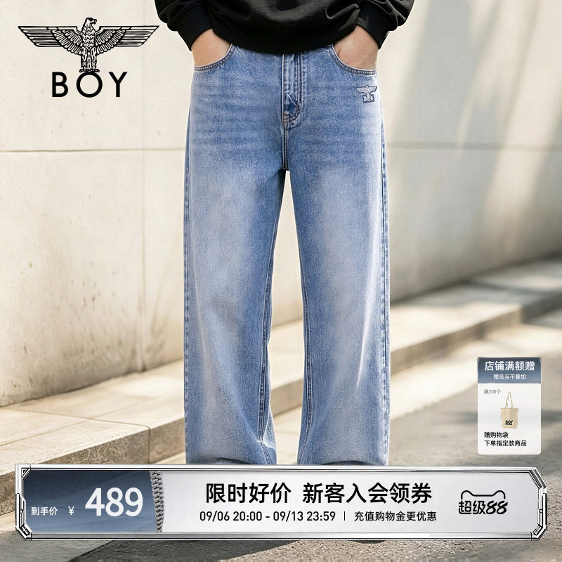 BOYLONDON时尚高街潮牌直筒休闲裤男女同款夏季牛仔长裤N34072图片