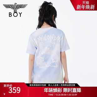 BOYLONDON夏情侣款 渐变小熊立体印花宽松潮牌T恤N01025 短袖