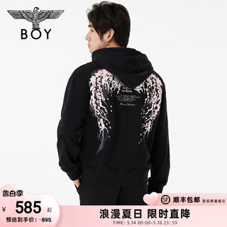 BOYLONDON秋冬男女同款长袖樱花时尚休闲潮牌连帽套头卫衣N04705