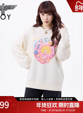 BOYLONDON童趣活力印花薄款圆领套头针织衫春季男女款毛衫N60008