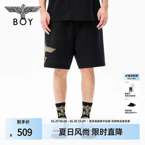 BOYLONDON宽松休闲五分裤简约26年夏季黑色新款男女短裤N13006
