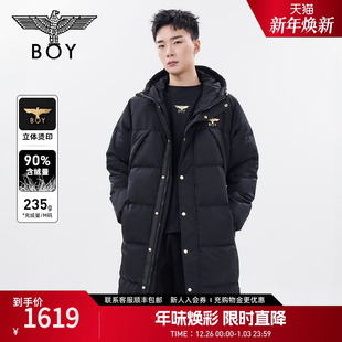 BOYLONDON冬男女同款 羽绒服N26800 基础百搭黑色连帽长款