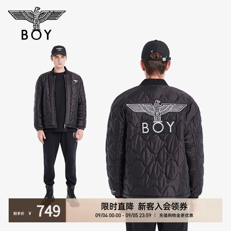 【太空少年】BOYLONDON秋冬男女款棒球领外套黑色老鹰棉服N29007