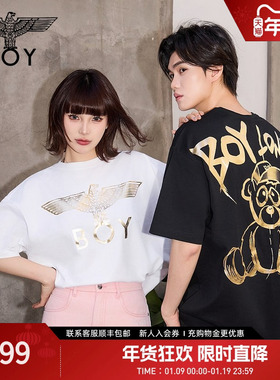 BOYLONDON夏季短袖情侣男女同款小熊涂鸦满印潮牌T恤N01909