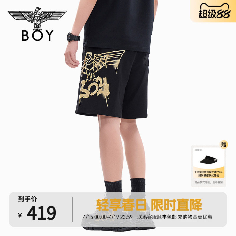 BOYLONDON春夏男女同款经典老鹰烫金百搭潮牌短裤N14800