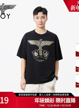 BOYLONDON大翅膀烫金时尚休闲潮牌纯棉短袖夏季男女同款T恤N01818