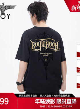 BOYLONDON烫金黑色时尚百搭潮牌休闲纯棉短袖夏季情侣款T恤N01131