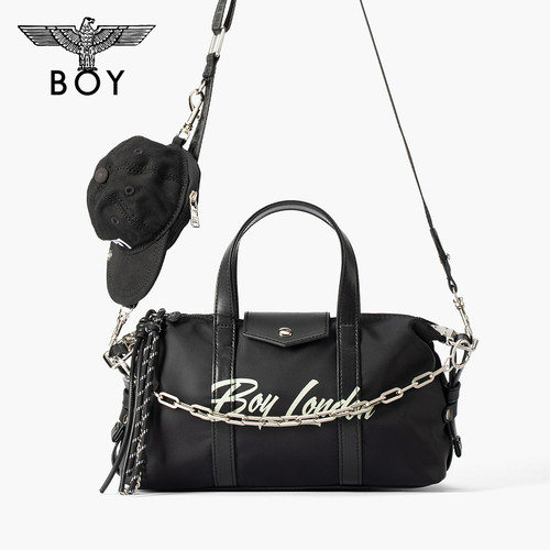 BOYLONDON黑色复古机车时尚潮流新款男女同款单肩斜挎包N85002