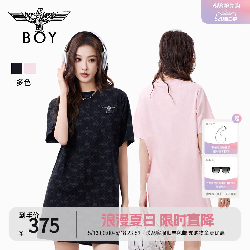 【沁粉佳人】BOYLONDON夏季女款T恤裙满印潮牌直筒连衣裙W17906