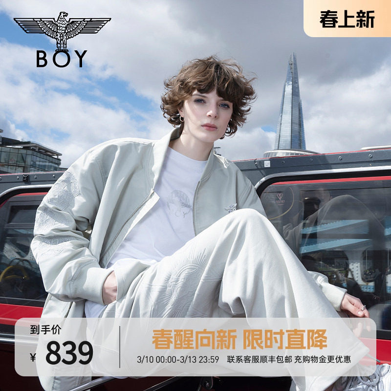 BOYLONDON春季男女同款外套绣花潮牌美式休闲飞行员夹克N23027