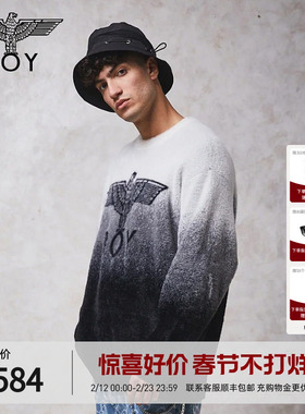 【冬日暖阳】BOYLONDON春季潮牌休闲套头黑白渐变针织毛衣N60034