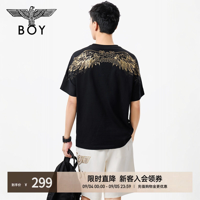 BOYLONDON时尚简约烫金翅膀潮牌休闲短袖夏季男女同款T恤N01255图片