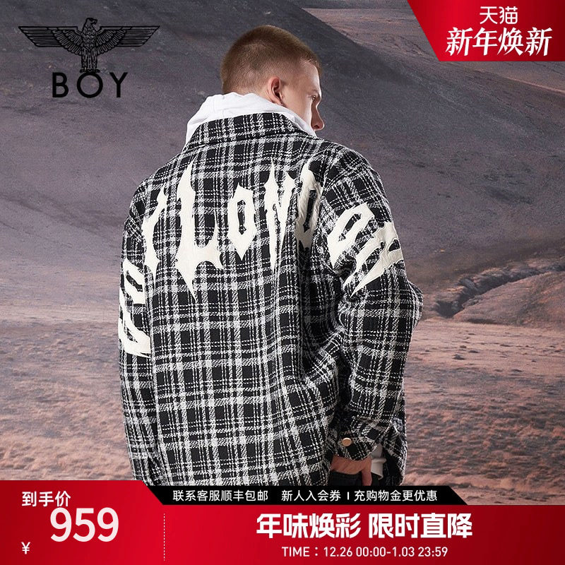 【小香风】BOYLONDON春季情侣款黑白格纹休闲衬衫外套N21