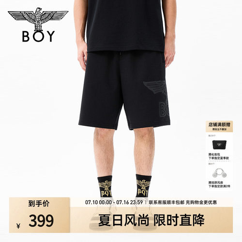 BOYLONDON时尚炭黑色老鹰暗纹印花短裤26年夏季男女五分裤N13901