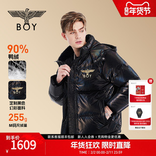 【黑胶唱片】BOYLONDON冬幻彩男女同款黑色短款保暖羽绒服N28915