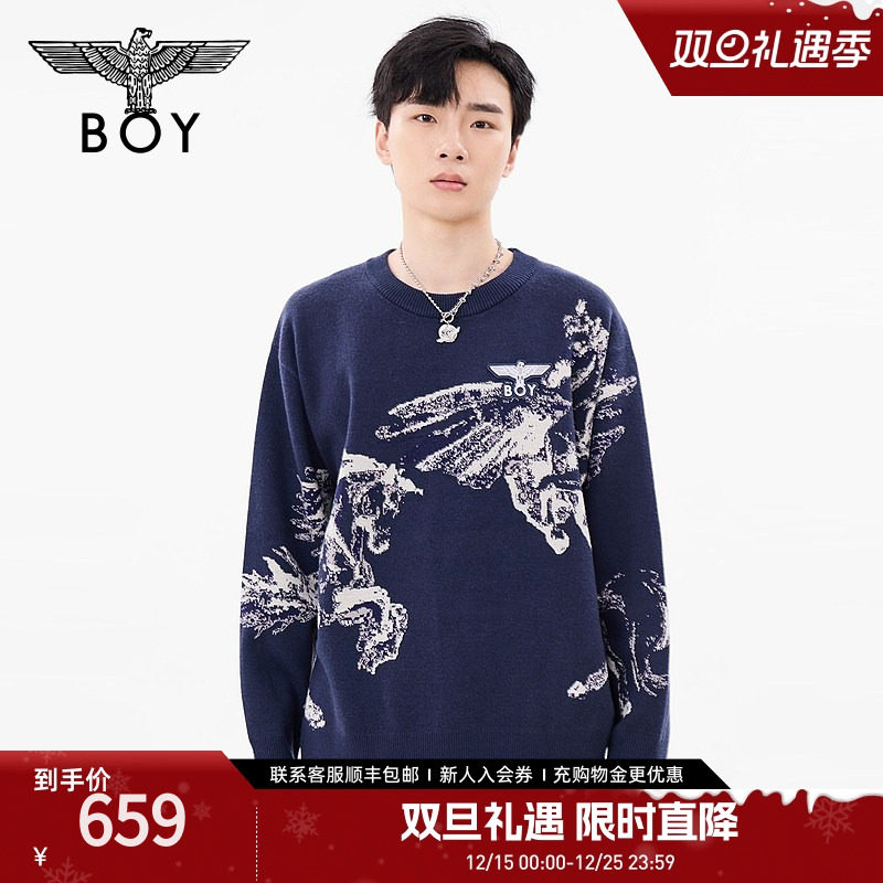 【战马奔腾】BOYLONDON春季情侣款长袖圆领毛衣针织衫N60