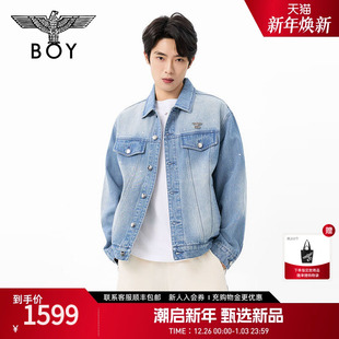 翻领休闲外套N50900 男女春秋新款 BOYLONDON美式 潮牌浅蓝牛仔衬衫