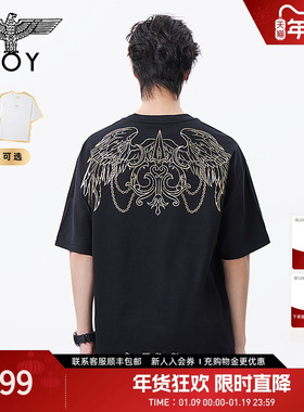 BOYLONDON朋克风潮牌大翅膀印花休闲纯棉短袖春夏情侣款T恤N01823