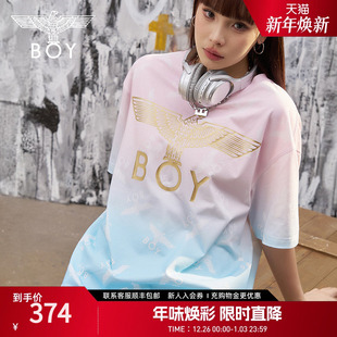 男女蓝粉渐变潮牌短袖 夏季 BOYLONDON25新品 T恤N01090 西柚果茶