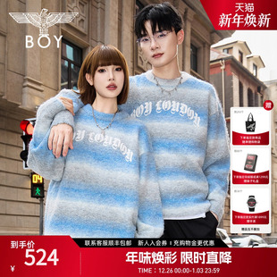 休闲长袖 条纹简约圆领时尚 针织毛衣N60019 春季 BOYLONDON2025新款